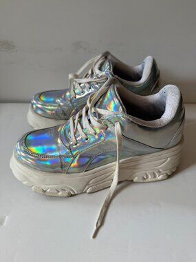 Forever 21 Hologram Iridescent Silver Platform Sneakers